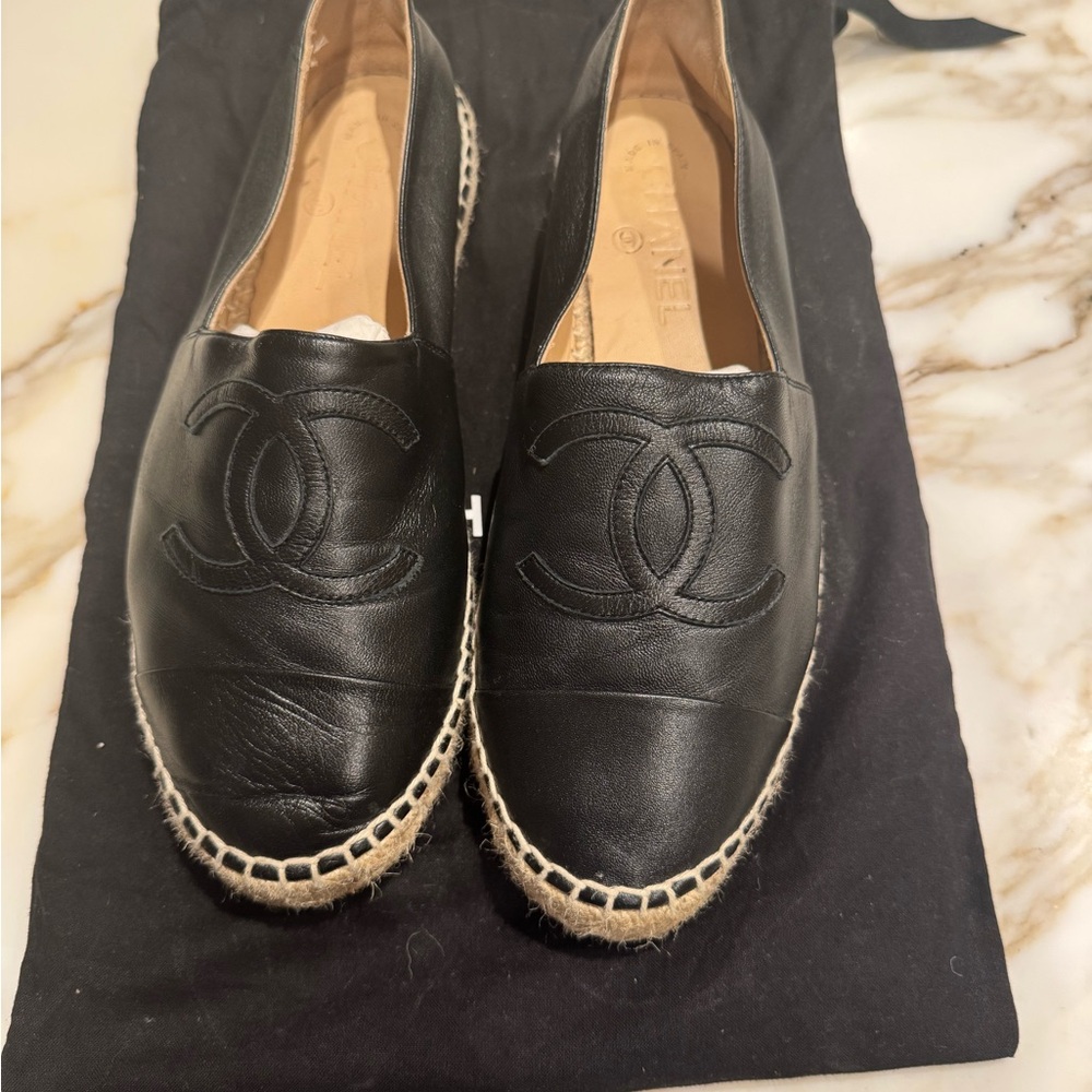 Chanel Black Espadrille Shoes with Classic Design